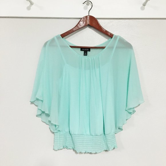 A. Byer | Mint Sheer Flowy Layered Blouse - Picture 10 of 10